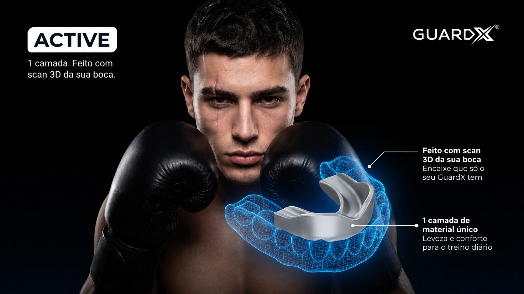 GuardX Active — 1 camada feita com scan 3D da sua boca