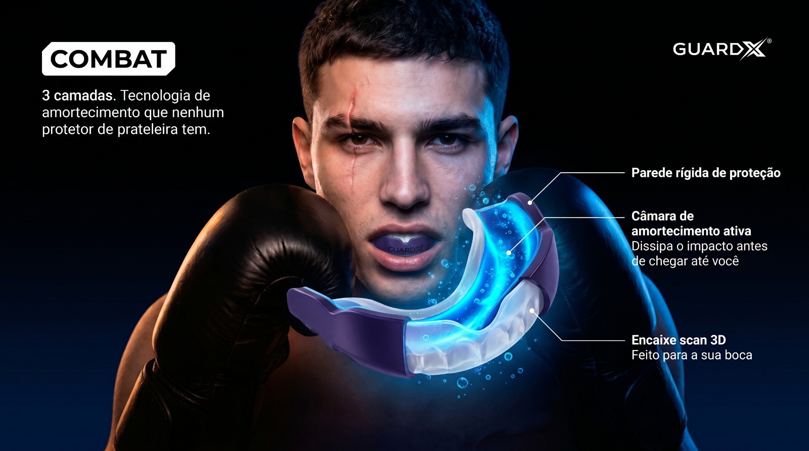 GuardX Combat — 3 camadas com tecnologia de amortecimento